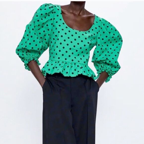 NWT ZARA Polka Dot Sleeveless Crop Top in Green size M - Picture 2 of 10